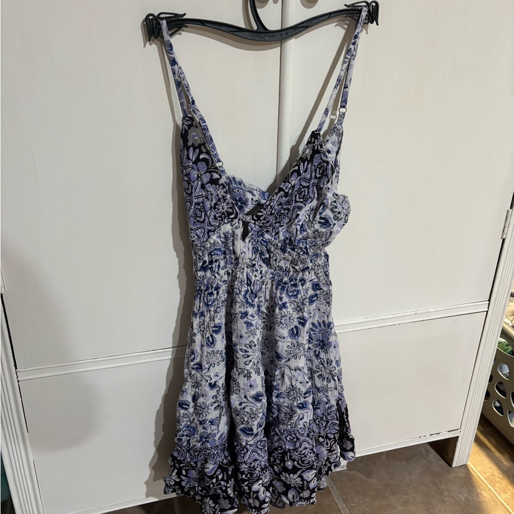 Floral Blue and White Sleeveless Slip Dress